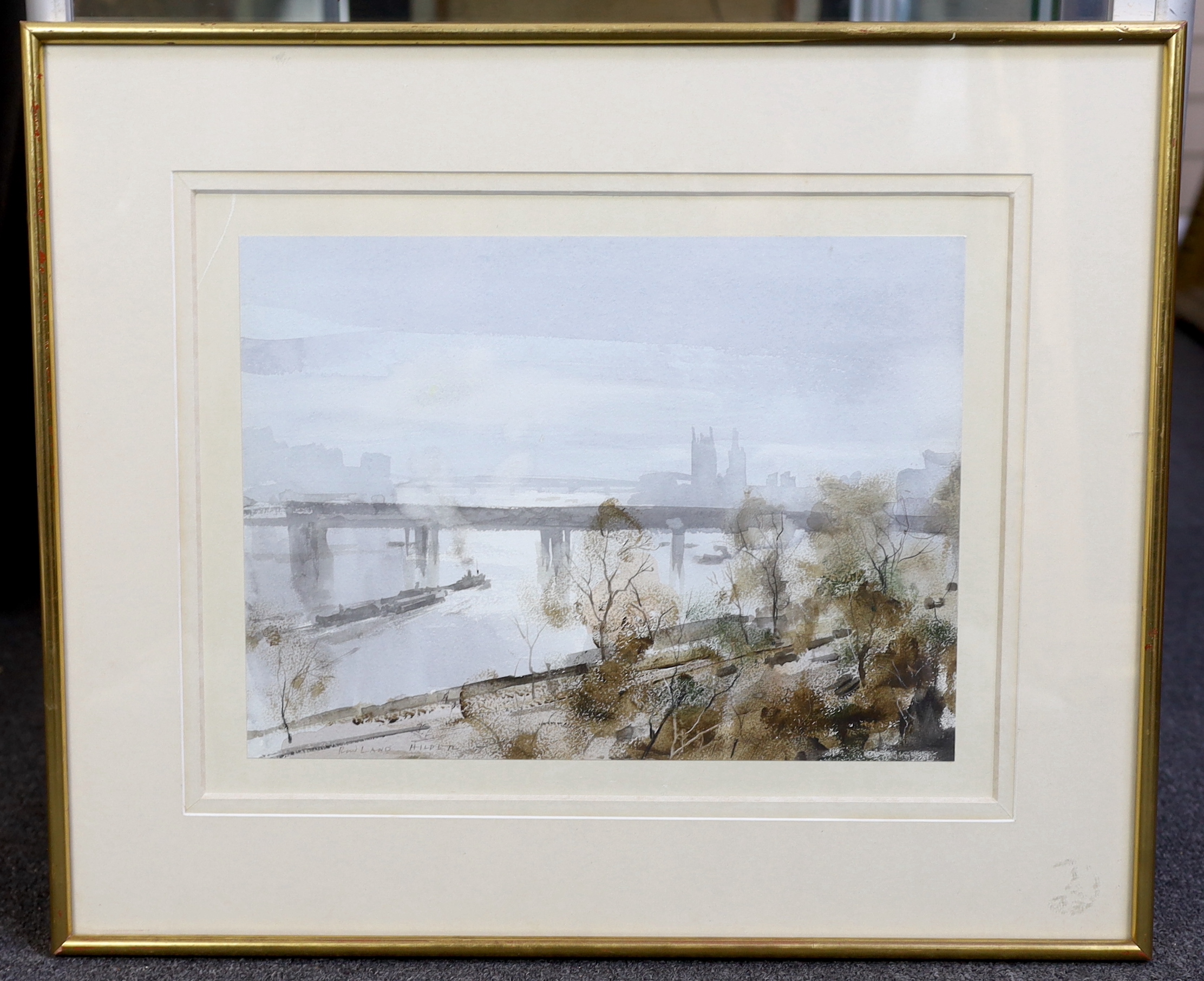 Rowland Hilder (1905-1993), 'Thames Misty Morning', watercolour, 27 x 36.5cm